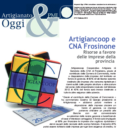 Featured image for “Artigianato&PMI Oggi, pubblicato il numero di febbraio 2013”