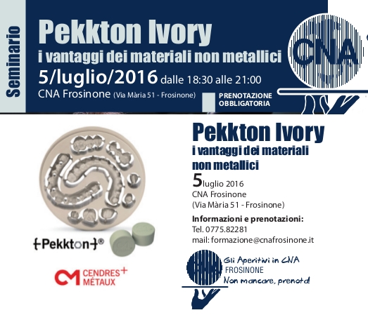 Featured image for “Odontotecnici. Pekkton Ivory – i vantaggi dei materiali non metallici – 5 luglio CNA Frosinone”