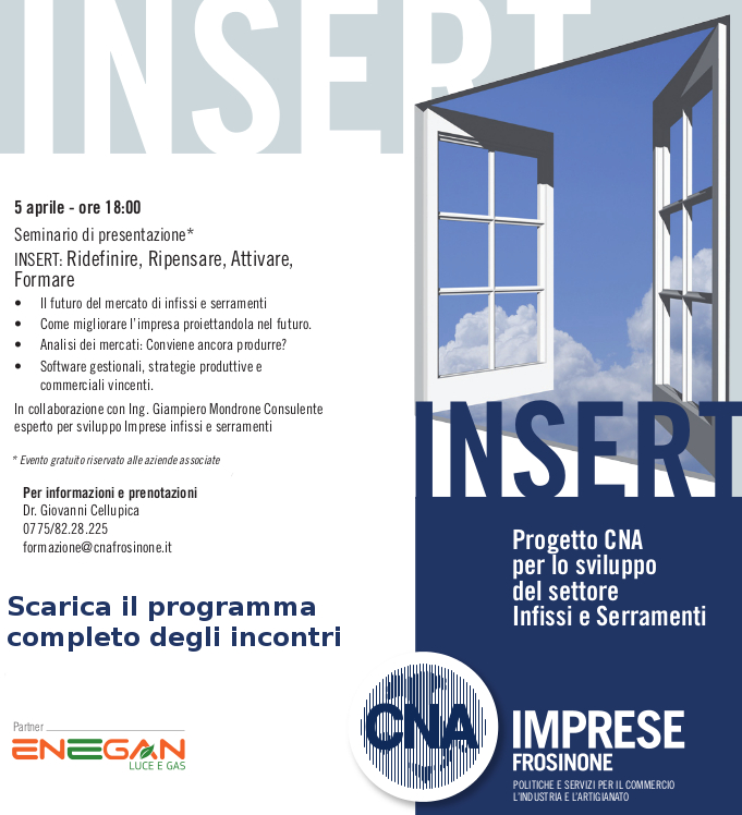 Featured image for “INSERT: Progetto CNA per lo sviluppo della tua impresa di Infissi e Serramenti. Il 5 aprile la presentazione”