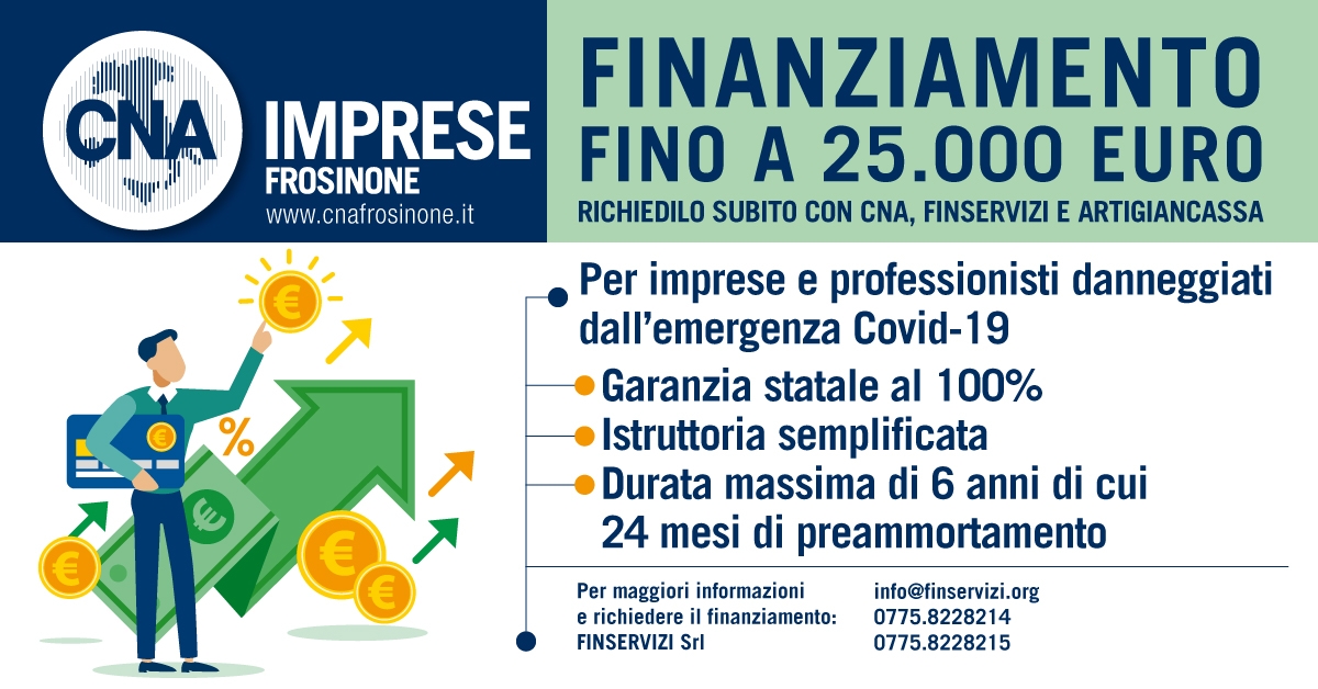 Featured image for “Finanziamento fino a 25.000 euro – Richiedilo subito con CNA, Finservizi e Artigiancassa”