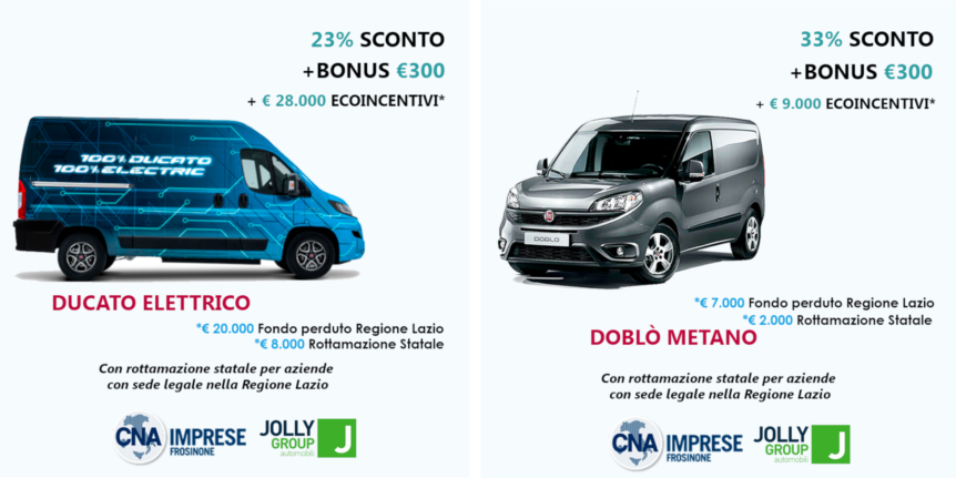 Jolly Auto e CNA Frosinone sconti su Fiat e Peugeot